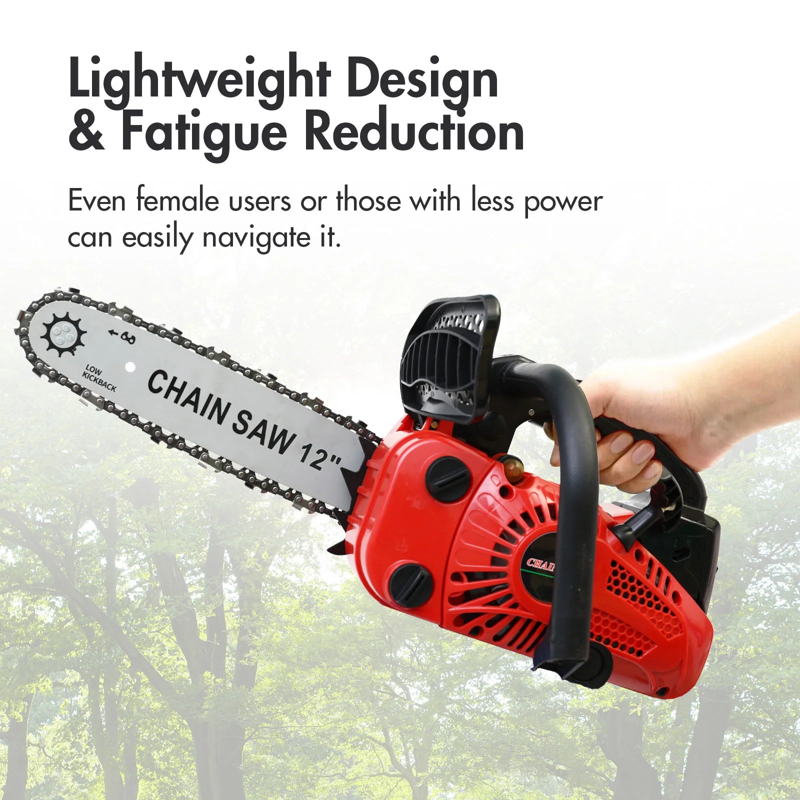 12 Inch Hunters Chainsaw Gasoline Lightweight Portable Electric 1000W 25.4 CC for Tree Wood Cutting