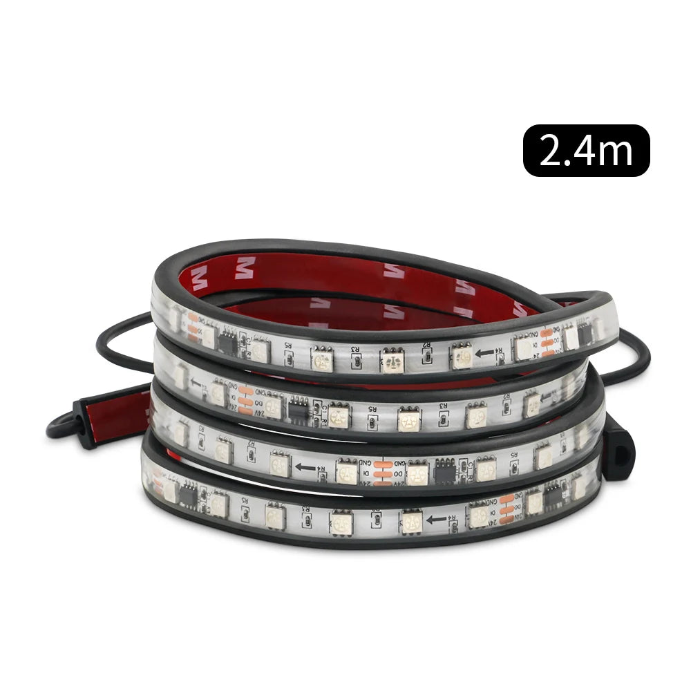24V Truck LED DRL Light Strip RGB 64 Color Flowing Streamer Warning Flashing Driving Light Bar Car Ambient Lamp Vans Bus Styling