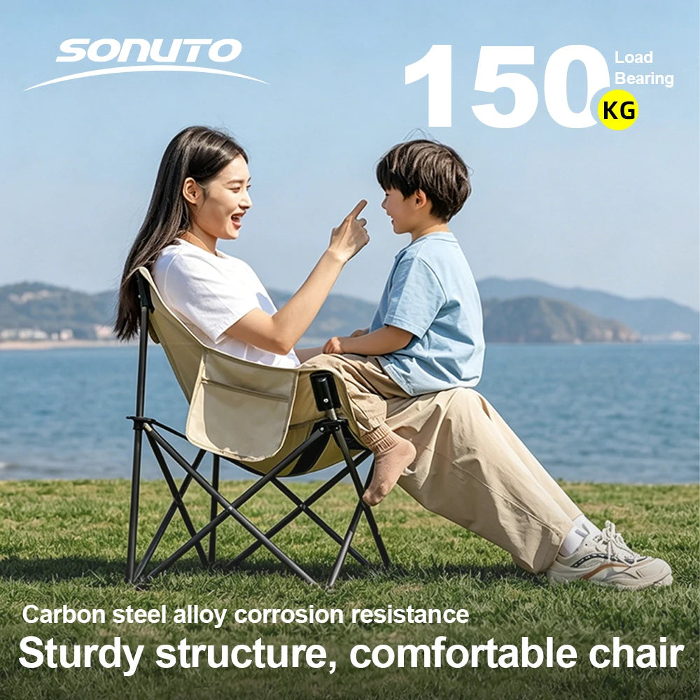 Black XL Moon Chair 70x57cm Heavy Duty Oversized Chair /Padded Soft Folding Seat Stable Steel Frame