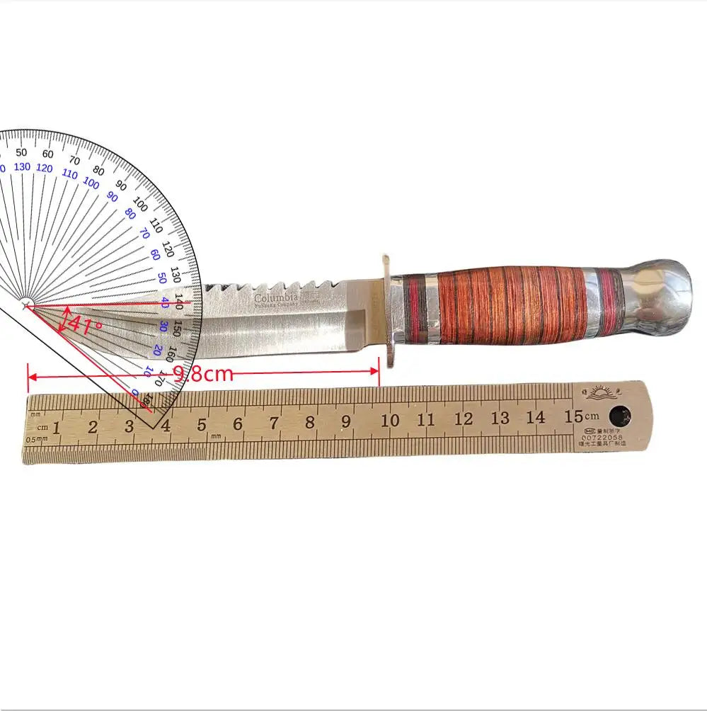 Steel Blade Hunting Knife with Wooden Handle - Sharp and Reliable Straight Knife with Oxford Cloth Cover