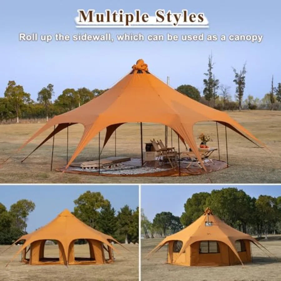 Canvas Condo Tent Wall Tent with Stove Jack for Camping  Dia.16.4ft*9.2ft