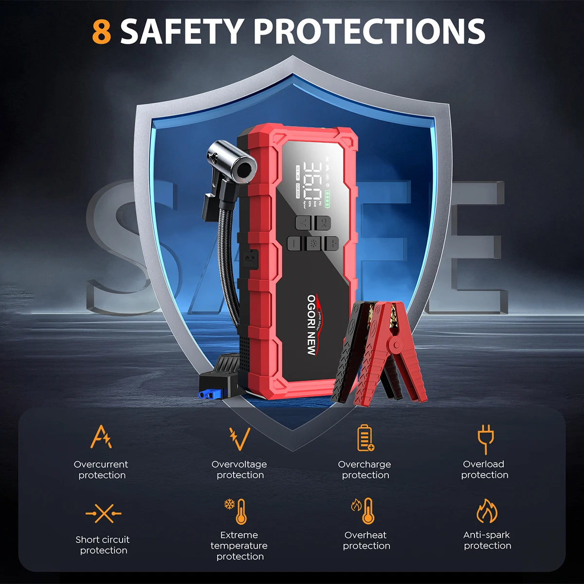 AUTO Starter with Air Compressor 150PSI 10000A Portable Starter Battery Pack (10.0L Gasoline/16.0L Diesel)