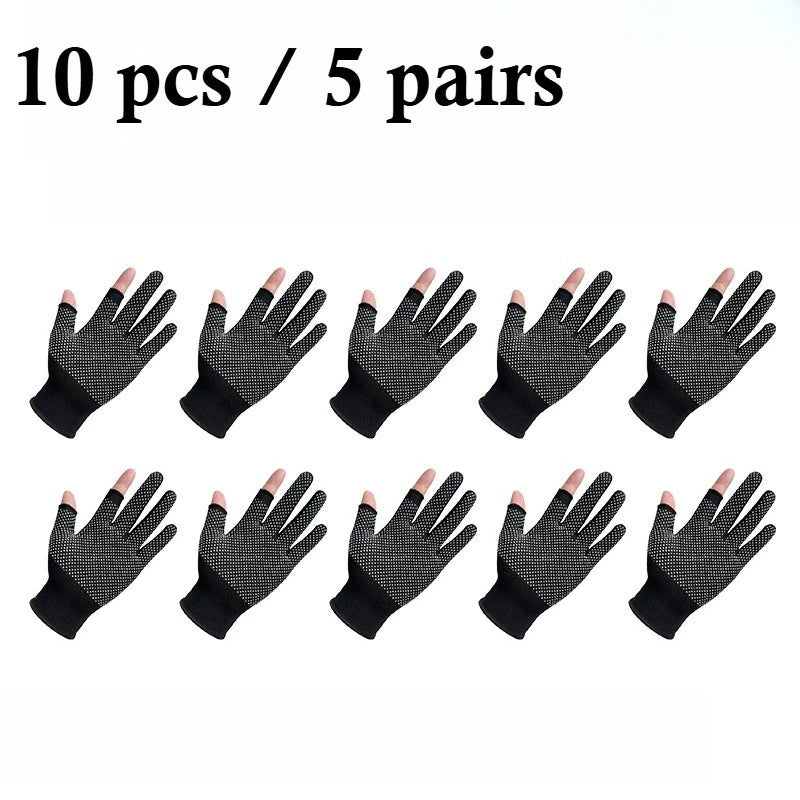 Black Tactical 10/pk, Hunting/Fishing Gloves - Two-Finger Leakage - Machine or Hand Washable(Big Seller!!)