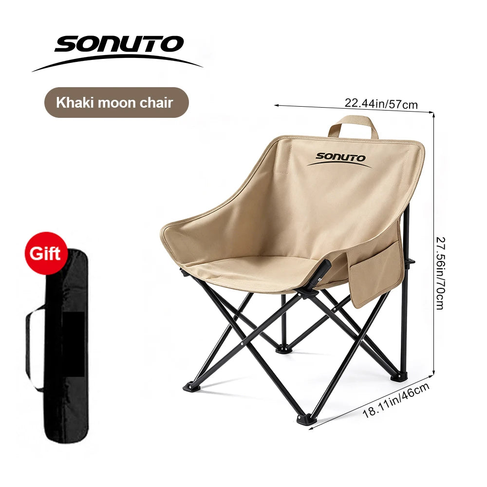 Black XL Moon Chair 70x57cm Heavy Duty Oversized Chair /Padded Soft Folding Seat Stable Steel Frame
