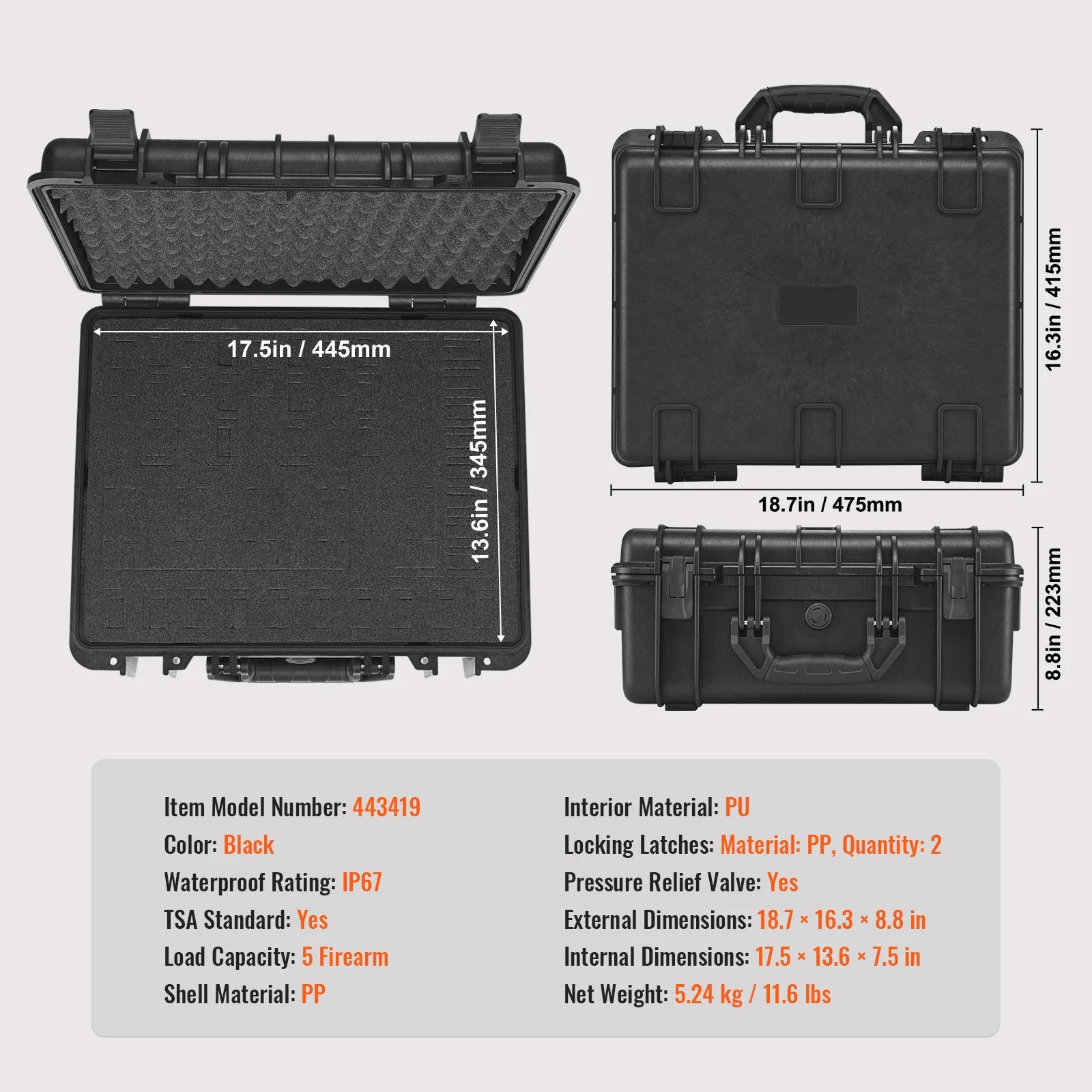 Best Seller ! Hard Pistol Cases with Pre-cut PU Foam Lining Waterproof Dust-proof Hard Lockable Pistol Case