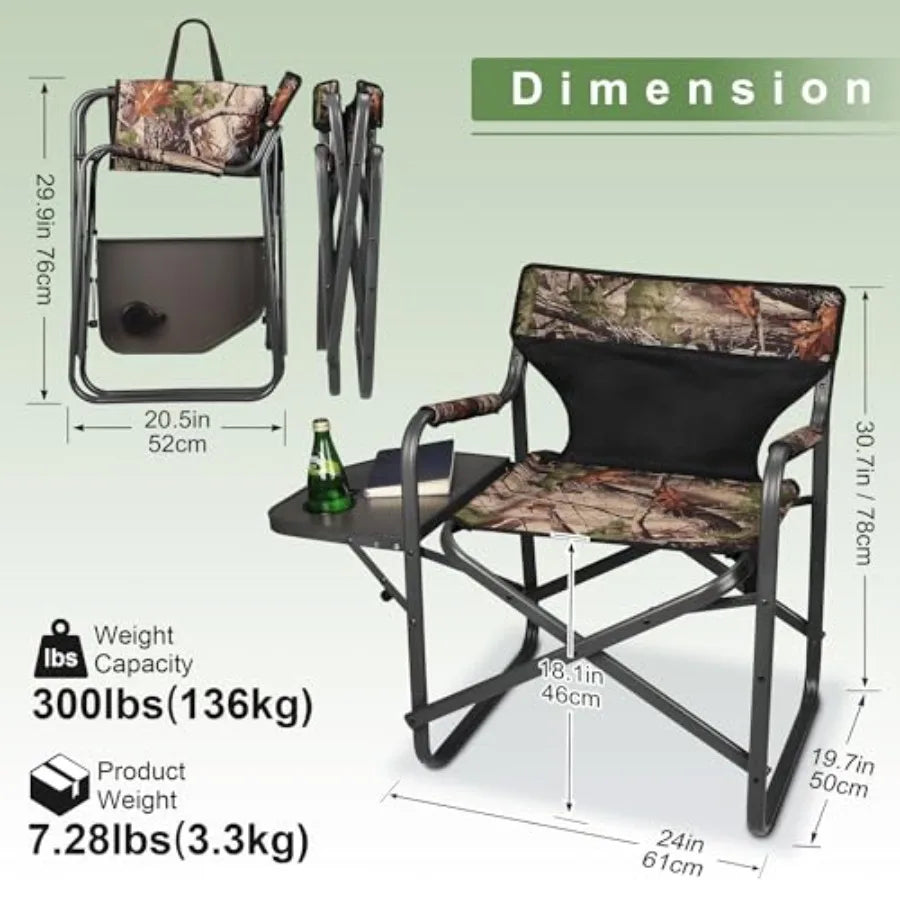 Directors Camping Chairs-Lightweight Folding Lawn Chairs with Side Table-Hunter/Outdoors- Design