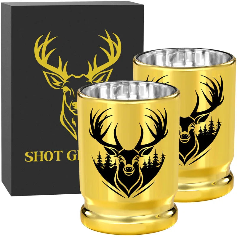 Deer Head Golden Plastic Shot Glasses Bulk Set 50 Caliber Bullet Shot Cups for Whiskey