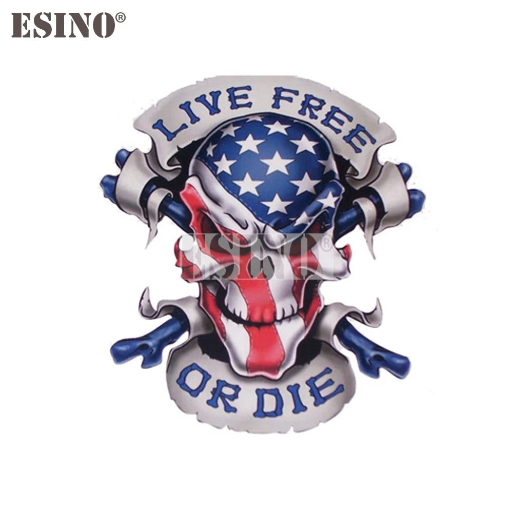 NEW/Hot Item ! Patriot USA America National Flag Live Free Or Die Skull PVC Waterproof  Sticker
