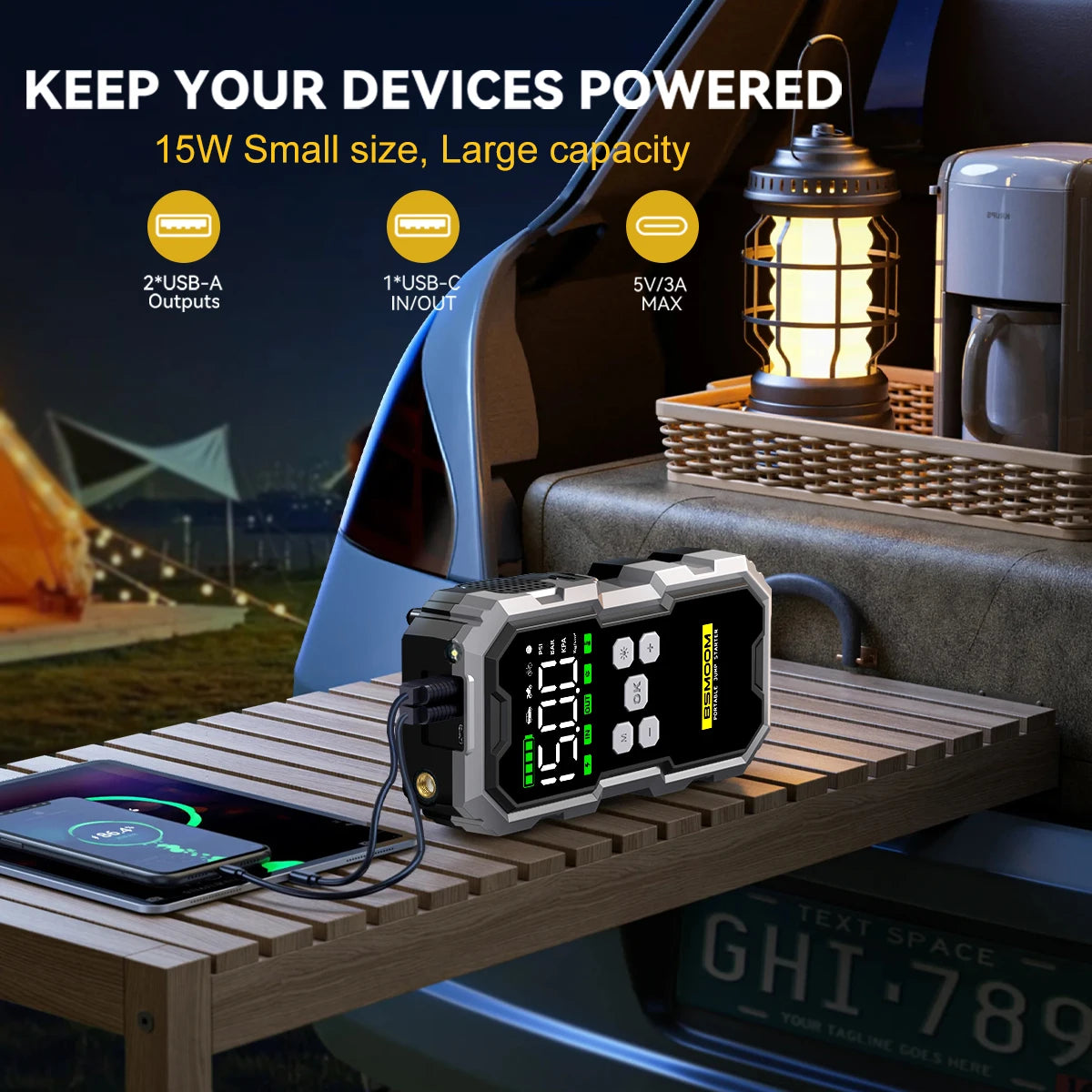 7000A Car Jump Starter with Air Compressor Battery Booster 12V Power Bank with LED Flashlight,with Voltage Display