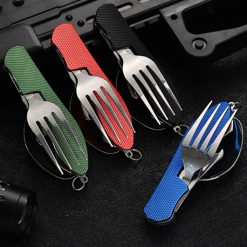 4 in1 Foldable Camping Utensil Set Multi-Functional Knife /Fork /Spoon /Bottle Opener
