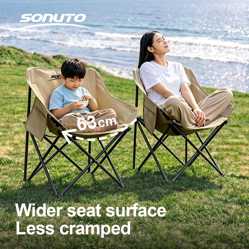 Black XL Moon Chair 70x57cm Heavy Duty Oversized Chair /Padded Soft Folding Seat Stable Steel Frame