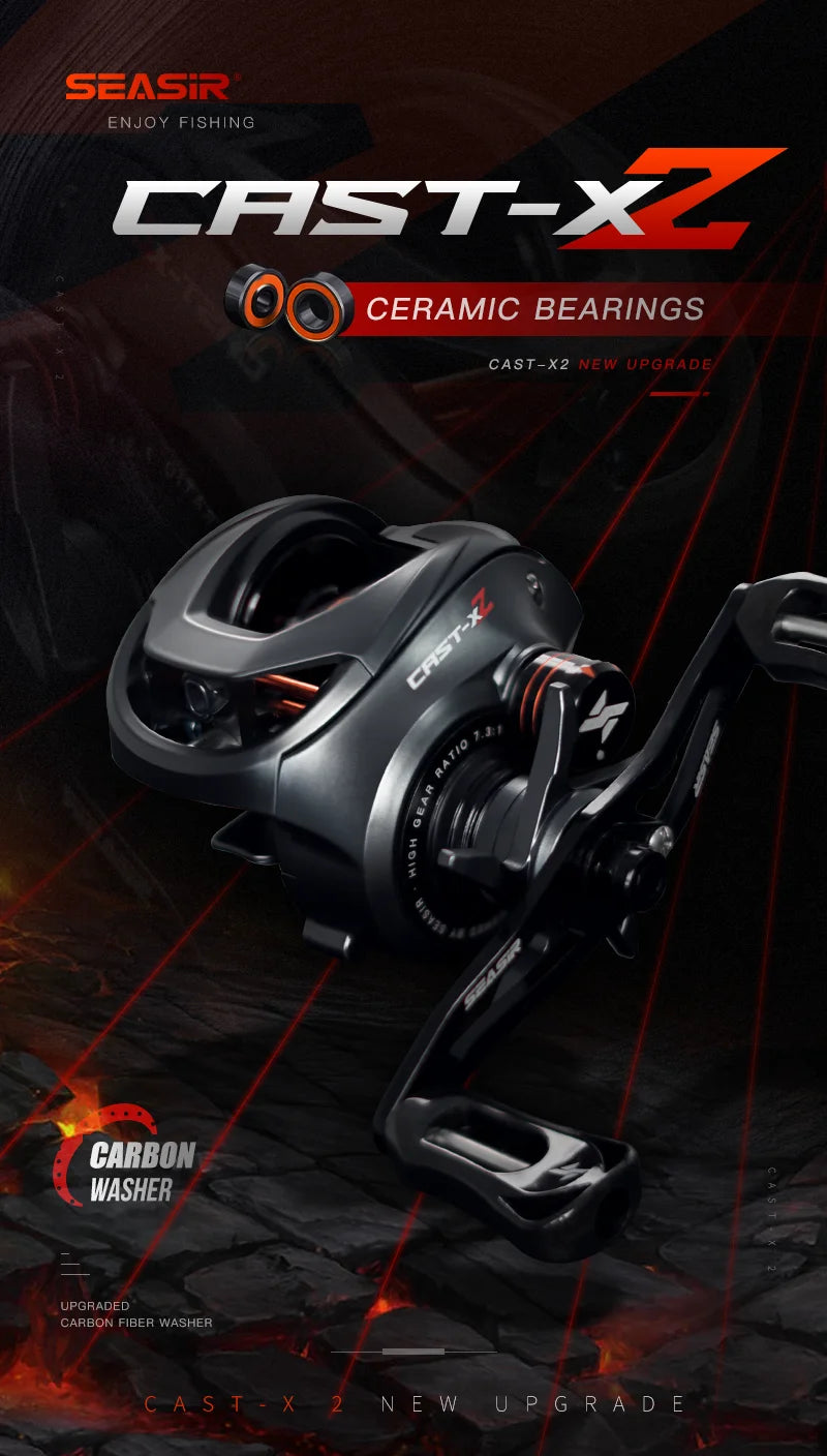 X2 Baitcasting Reel 7.3:1 Hybrid Ceramic Bearing Carbon Fiber Washer /Dual Bearing System /N52 Brake