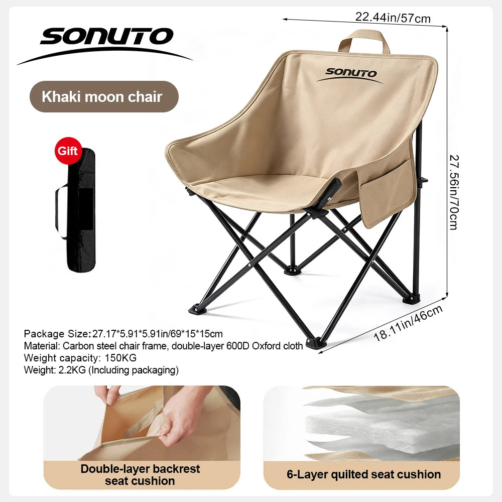 Black XL Moon Chair 70x57cm Heavy Duty Oversized Chair /Padded Soft Folding Seat Stable Steel Frame