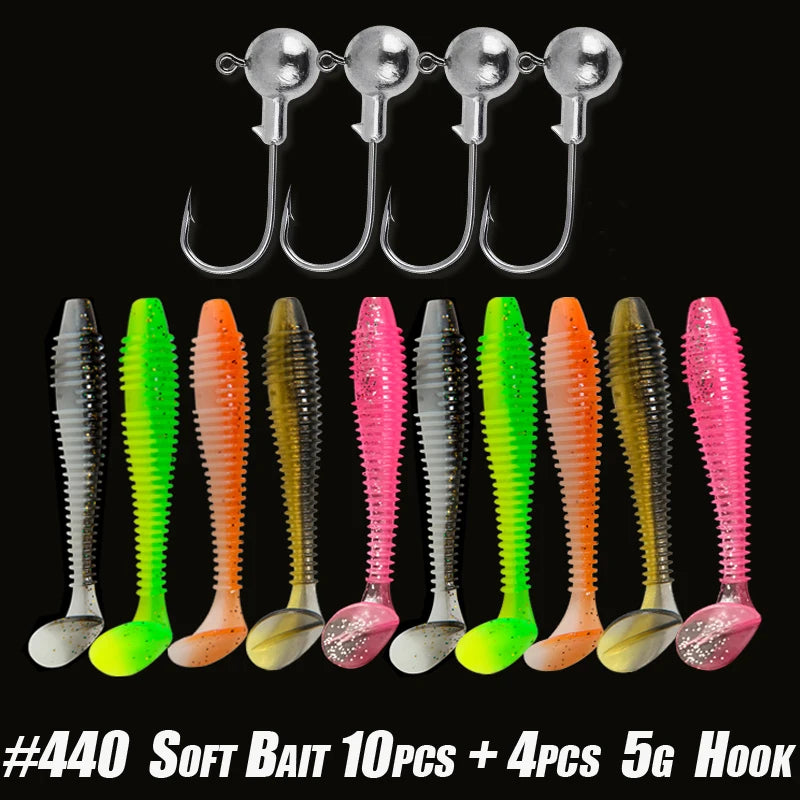 10pcs Fishing Lures Kit Silicone Lure Set Artificial Bait Worm with Crank Jig Head Hook