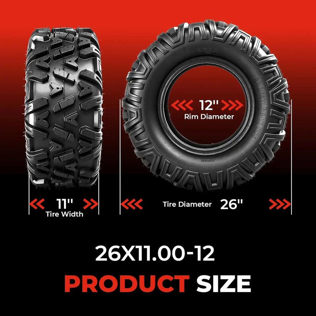 ATV/UTV Tires 26x11-12,All-Terrain Mud Tires 26x11x12,6-Ply,Non-Directional Tread,Tubeless,Set of 2