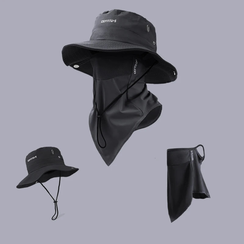 Sun hat+face mask, solid color foldable brim,for all outdoor activities