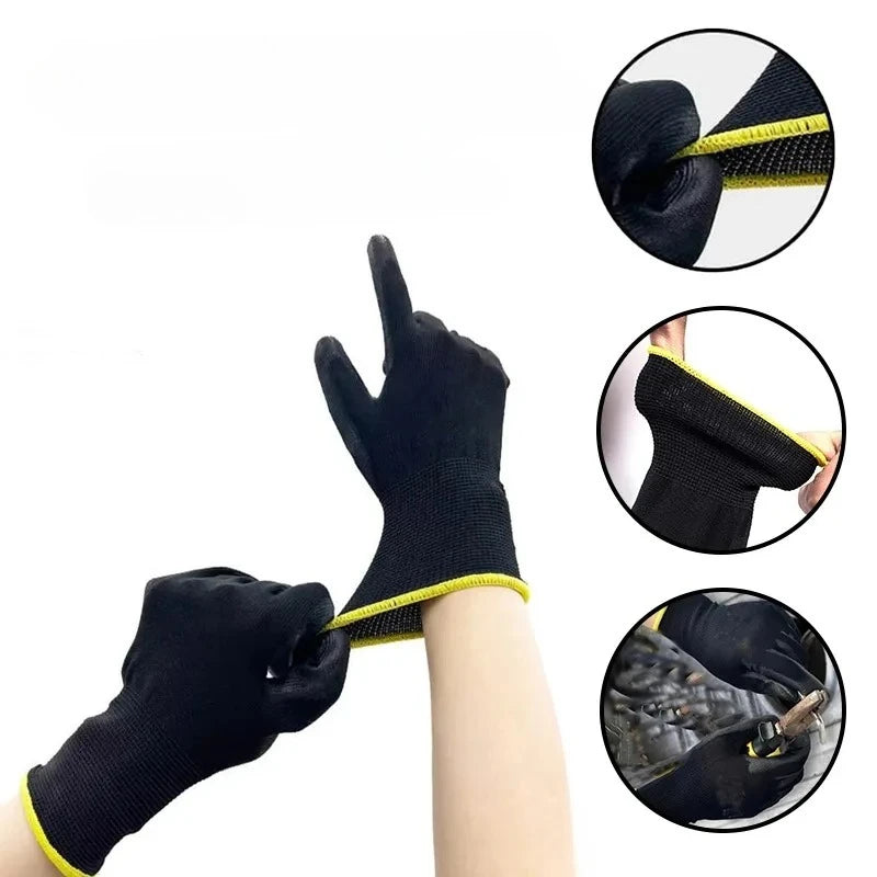 Multi-Pairs of Black Coated Gloves Black Nylon Coated Outdoor Safety Work Gloves Lightweight (package deal )