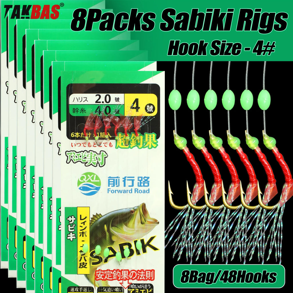 Bait Rig Size 4-18, Glowing Beads and High Carbon Steel Fishing Hooks,Fishing Kit for Bass,